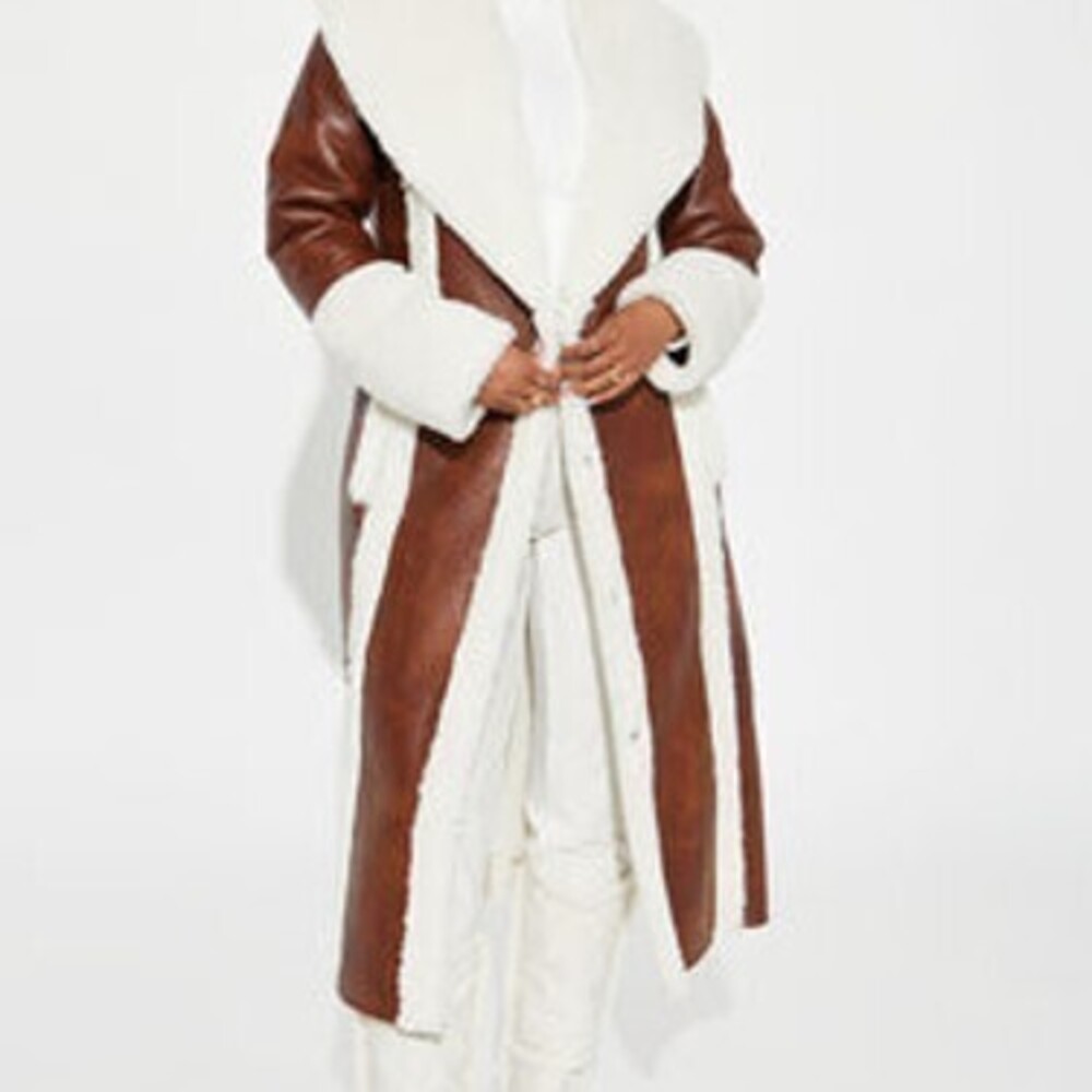 Throwing Shade Shearling Trench - Brown